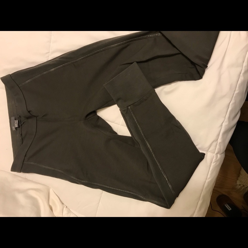 VINCE grey leather piped cuffed leggings
